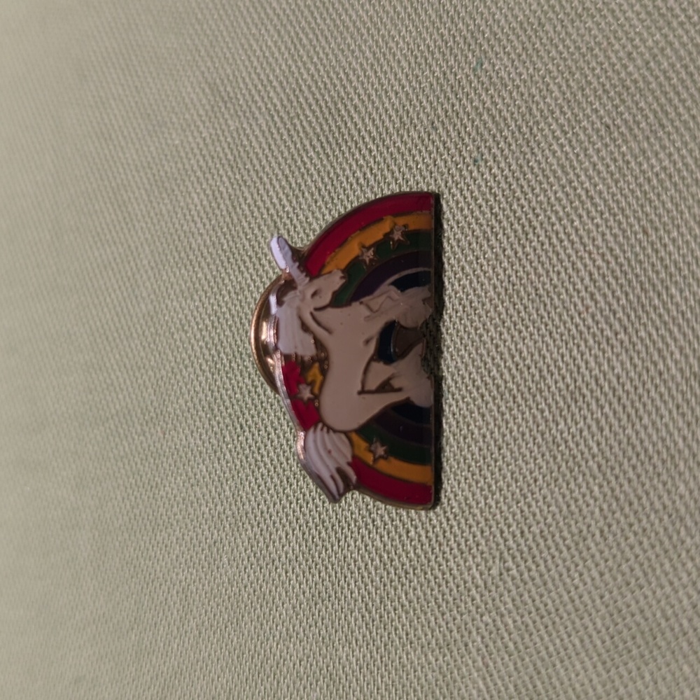 Vintage enamel rainbow unicorn pin
